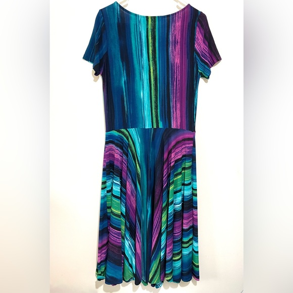Nina Leonard Size Small Multicolour Stretch Midi Dress Short Sleeve - Picture 5 of 9